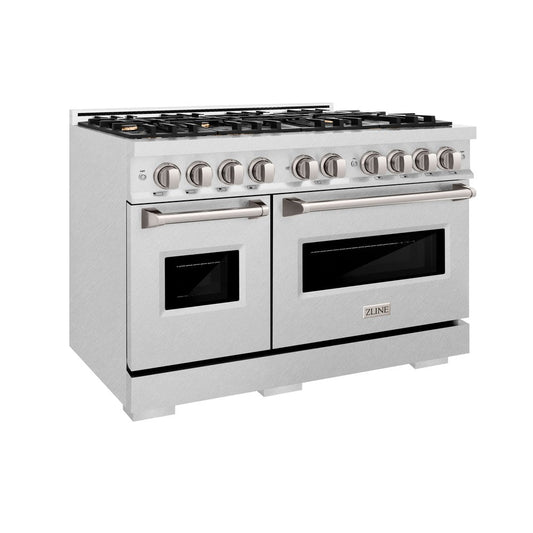 ZLINE 48 in. Gas Range Double Oven 6.7 cu. ft. 8 Brass Burners Satin Stainless Steel, MODEL CGRS-BR-48