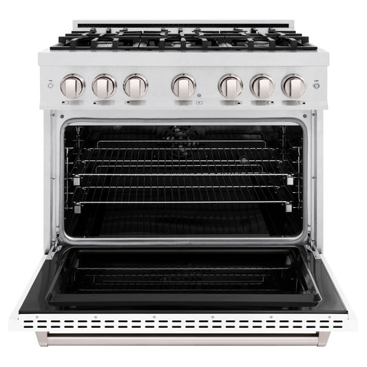 ZLINE 36 in. Dual Fuel Range 5.2 cu. ft. 6 Gas Burners Electric Convection Oven Satin Stainless Steel White Matte Door (CDRS-WM-36)
