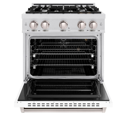 ZLINE 30 in. Classic Gas Range, 4.2 cu. ft. Convection Gas Oven, 4 Burners, Satin Stainless Steel with White Matte Door (CGRS-WM-30)