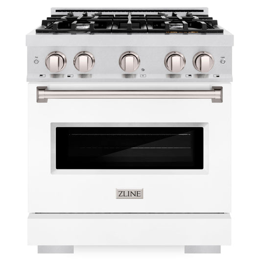 ZLINE 30 in. Classic Gas Range, 4.2 cu. ft. Convection Gas Oven, 4 Burners, Satin Stainless Steel with White Matte Door (CGRS-WM-30)