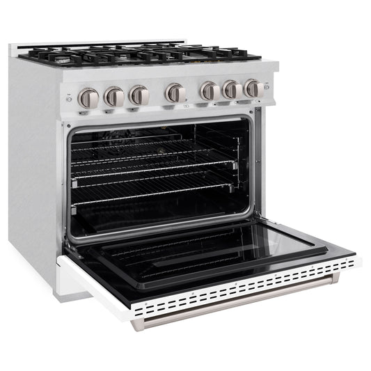 ZLINE 36 in. Gas Range 5.2 cu. ft. – 6 Burner Cooktop, Convection Gas Oven, Satin Stainless Steel, White Matte Door (CGRS-WM-36)