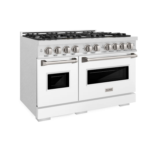 ZLINE 48 in. Gas Range Double Oven 6.7 cu. ft. 8 Burners Satin Stainless Steel with White Matte Doors (CGRS-WM-48)