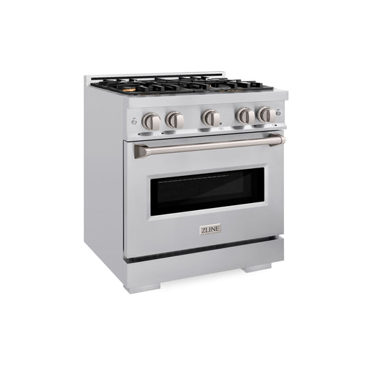 ZLINE 30-Inch Classic Dual Fuel Range with 4 Brass Burners and 4.2 cu. ft. Electric Convection Oven in Stainless Steel (CDR-BR-30)