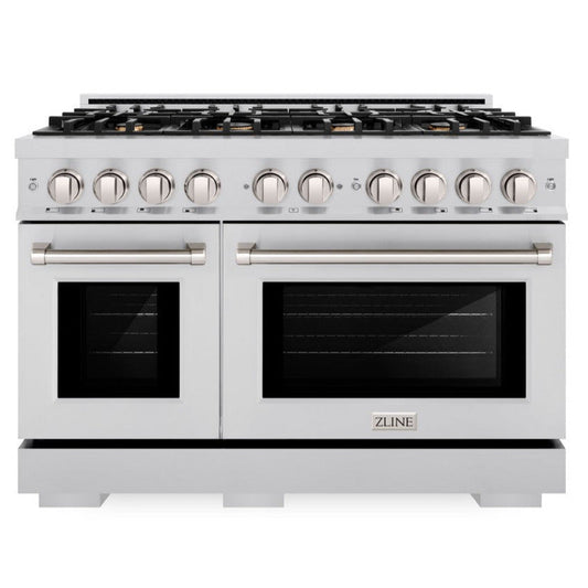 ZLINE 48 in. Dual Fuel Range 6.7 cu. ft. Double Oven with 8 Brass Burners Stainless Steel, MODEL HDR-BR-48