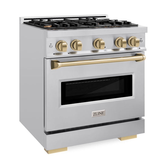 ZLINE 30 in. Dual Fuel Range 4.2 cu. ft. 4 Burner Stainless Steel with Champagne Bronze Accents (CDRZ-30-CB)