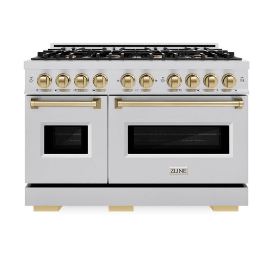 ZLINE 48 in. Dual Fuel Range 6.7 cu. ft. Double Oven 8 Burners Stainless Steel with Champagne Bronze Accents (CDRZ-48-CB)
