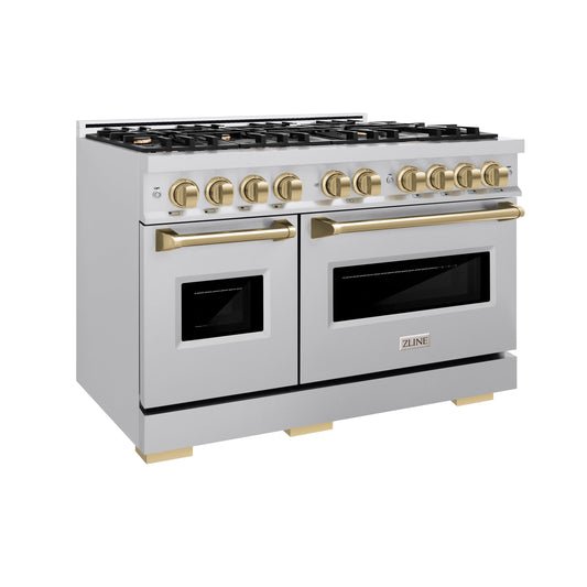 ZLINE 48 in. Dual Fuel Range 6.7 cu. ft. Double Oven 8 Burners Stainless Steel with Champagne Bronze Accents (CDRZ-48-CB)