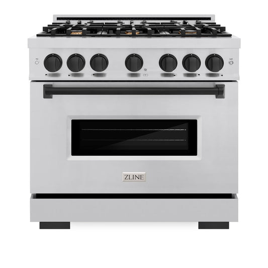 ZLINE 36 in. Dual Fuel Range 5.2 cu. ft. 6 Burners Stainless Steel Matte Black Accents (CDRZ-36-MB)