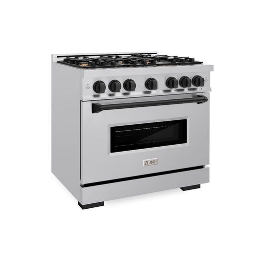 ZLINE 36 in. Dual Fuel Range 5.2 cu. ft. 6 Burners Stainless Steel Matte Black Accents (CDRZ-36-MB)