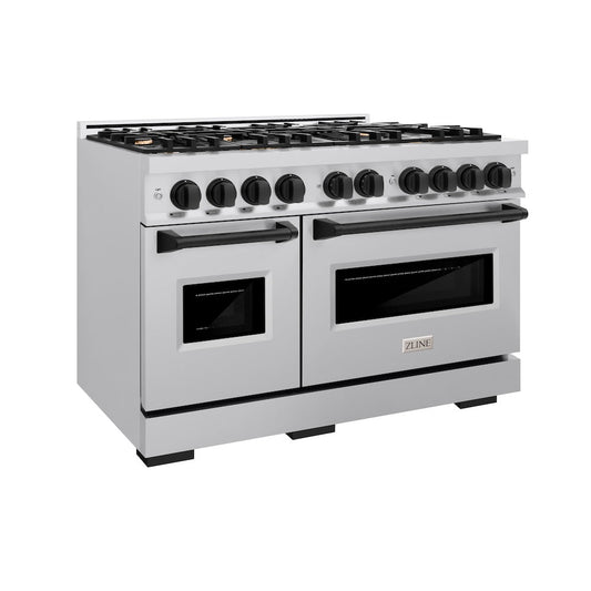 ZLINE Autograph Edition 48 in. Classic Double Oven Dual Fuel Range with 8 Gas Burners, 6.7 cu. ft. Capacity, Stainless Steel with Matte Black Accents (CDRZ-48-MB)