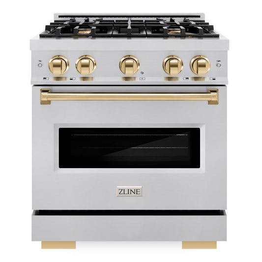 ZLINE 30 in. Classic Dual Fuel Range 4.2 cu. ft. 4 Burners Stainless Steel with Polished Gold Accents (CDRZ-30-G)