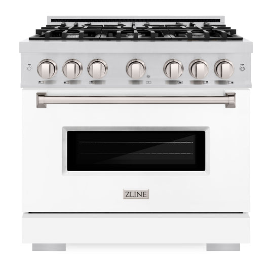 ZLINE 36 in. Classic Dual Fuel Range 5.2 cu. ft. with 6 Gas Burners and Electric Convection Oven, Stainless Steel with White Matte Door (CDR-WM-36)