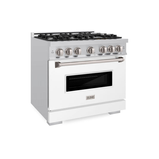 ZLINE 36 in. Classic Dual Fuel Range 5.2 cu. ft. with 6 Gas Burners and Electric Convection Oven, Stainless Steel with White Matte Door (CDR-WM-36)