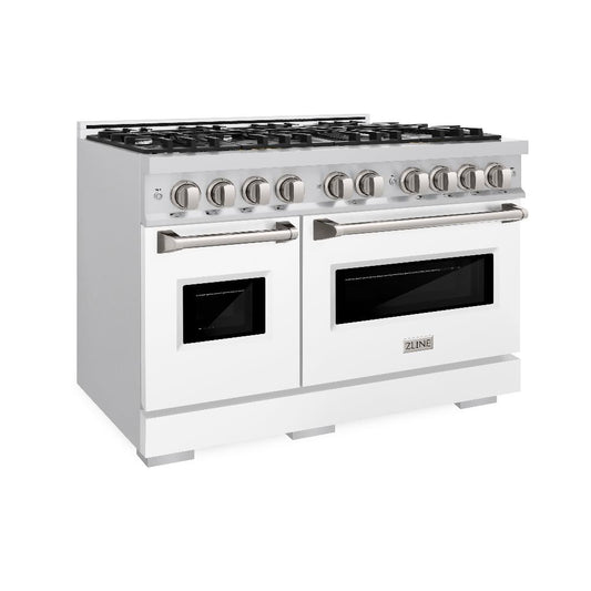 ZLINE 48-Inch Classic Dual Fuel Range with Double Oven, 8 Gas Burners, 6.7 cu. ft., Stainless Steel with White Matte Doors (CDR-WM-48)
