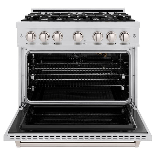 ZLINE 36 in. Dual Fuel Range 5.2 cu. ft. Stainless Steel 6 Gas Burners Electric Convection Oven, MODEL CDR36