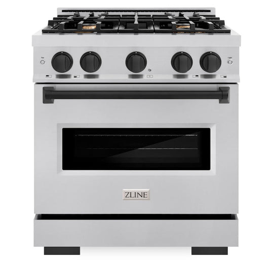 ZLINE 30 in. Gas Range 4.2 cu. ft. 4 Burner Stainless Steel with Matte Black Accents (CGRZ-30-MB)