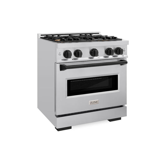ZLINE 30 in. Gas Range 4.2 cu. ft. 4 Burner Stainless Steel with Matte Black Accents (CGRZ-30-MB)