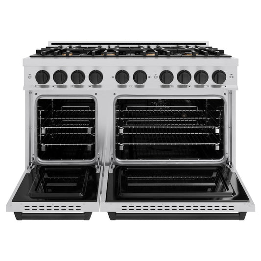 ZLINE 48 in. Gas Range Double Oven 6.7 cu. ft. 8 Burner Stainless Steel with Matte Black Accents (CGRZ-48-MB)