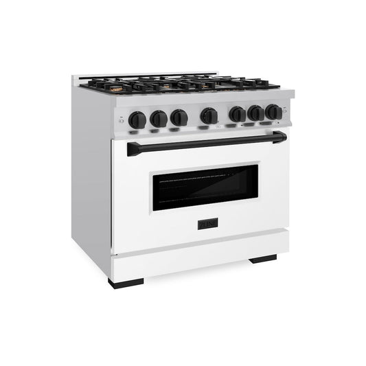 ZLINE 36 in. Gas Range 5.2 cu. ft. 6 Burners Convection Oven Stainless Steel White Matte Door Matte Black Accents (CGRZ-WM-36-MB)