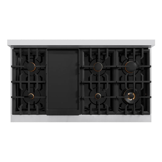 ZLINE Autograph Edition 48 in. Classic Double Oven Gas Range with 8 Burners, 6.7 cu. ft., Satin Stainless Steel with White Matte Doors and Matte Black Accents (CGRSZ-WM-48-MB)