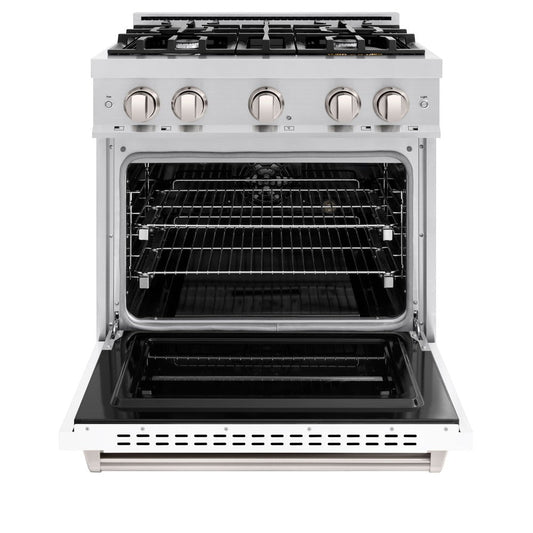 ZLINE 30 in. Classic Dual Fuel Range with 4 Gas Burners and Electric Convection Oven, 4.2 cu. ft., Stainless Steel with White Matte Door (CDR-WM-30)