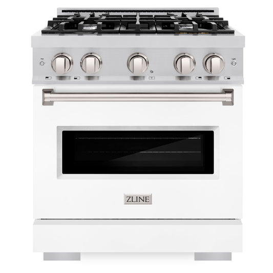 ZLINE 30 in. Classic Dual Fuel Range with 4 Gas Burners and Electric Convection Oven, 4.2 cu. ft., Stainless Steel with White Matte Door (CDR-WM-30)