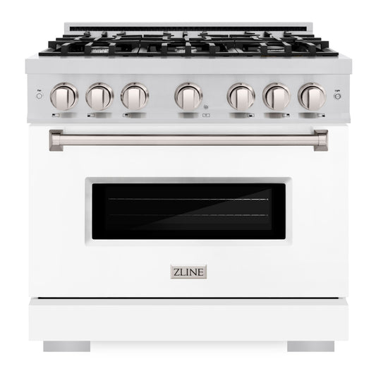 ZLINE 36 in. Classic Gas Range with 6 Burners, 5.2 cu. ft. Oven Capacity, Stainless Steel with White Matte Door (CGR-WM-36)