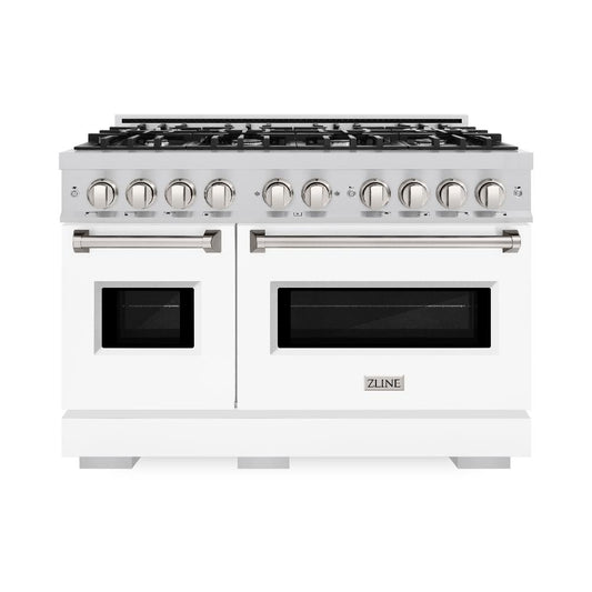 ZLINE 48 in. 6.7 cu. ft. Classic Double Oven Gas Range with 8 Burners, Stainless Steel with White Matte Doors (CGR-WM-48)