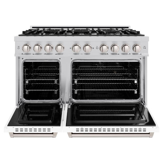 ZLINE 48 in. 6.7 cu. ft. Classic Double Oven Gas Range with 8 Burners, Stainless Steel with White Matte Doors (CGR-WM-48)