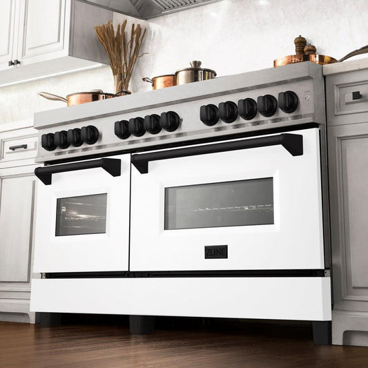 ZLINE Autograph Edition 60 in. Dual Fuel Range 7.4 cu. ft. with White Matte Doors and Black Matte Accents (RAZ-WM-60-MB)