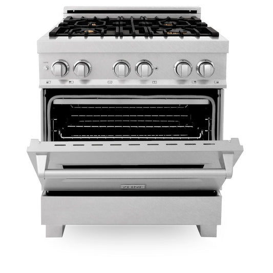 ZLINE Legacy 30 in. 4.0 cu. ft. Dual Fuel Range with 4 Brass Burners, Gas Cooktop and Electric Convection Oven, Satin Stainless Steel (RAS-SN-BR-30)