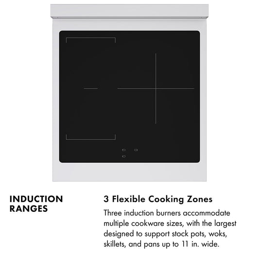 ZLINE 24 in Induction Range 3.2 cu ft Electric Convection Oven 3 Element Cooktop Stainless Steel White Matte Door Champagne Bronze Accents (SINRZ-WM-24-CB)