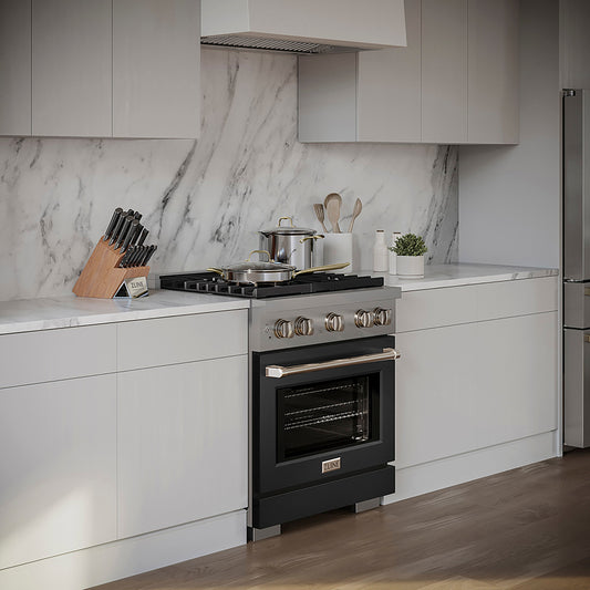 ZLINE 30 in. Dual Fuel Range 4.2 cu. ft. with 4 Burner DuoPro™ Cooktop, Electric Convection Oven & Black Matte Door (PSDR-BLM-30)