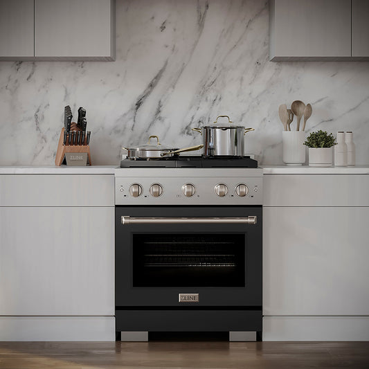 ZLINE 30 in. Gas Range 4.2 cu. ft. Convection Oven, 4 Burner DuoPro™ Cooktop, Black Matte Door (PSGR-BLM-30)