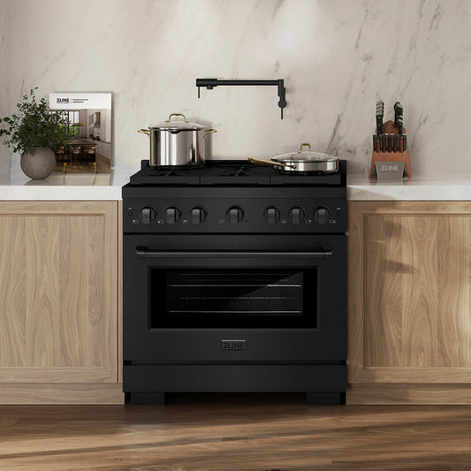 ZLINE 36 in. Dual Fuel Range 5.2 cu. ft. 6 Burner DuoPro™ Cooktop Electric Convection Oven Black Stainless Steel (PSDRB-36)