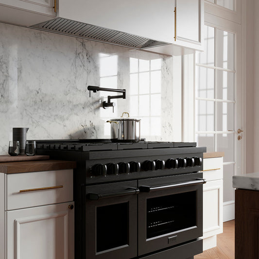 ZLINE 48 in. Dual Fuel Range 6.7 cu. ft. with 8 Burner DuoPro™ Cooktop and Dual Ovens in Black Stainless Steel (PSDRB-48)