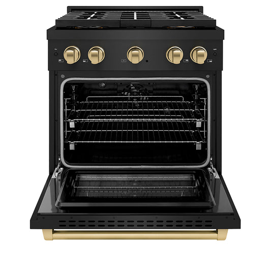 ZLINE 30 in. Dual Fuel Range 4.2 cu. ft. 4 Burner DuoPro™ Cooktop Electric Convection Oven Black Stainless Steel Champagne Bronze Accents (PSDRBZ-30-CB)