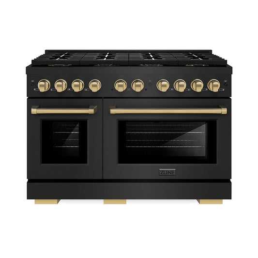 ZLINE 48 in. Dual Fuel Range 6.7 cu. ft. Paramount Series with 8 Burner DuoPro™ Cooktop, Dual Ovens, Black Stainless Steel & Champagne Bronze Accents (PSDRBZ-48-CB)