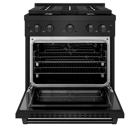 ZLINE 30 in. Paramount Dual Fuel Range, 4.2 cu. ft. Electric Convection Oven, 4 Burner Gas Cooktop, Black Stainless Steel (SDRB-30)