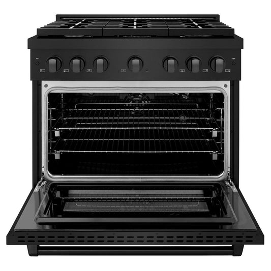 ZLINE Paramount 36 in. Dual Fuel Range with 6 Gas Burners and Electric Convection Oven, 5.2 cu. ft., Black Stainless Steel (SDRB-36)