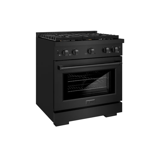 ZLINE Paramount 30 in. Dual Fuel Range with 4 Brass Burners and 4.2 cu. ft. Electric Convection Oven in Black Stainless Steel (SDRB-BR-30)