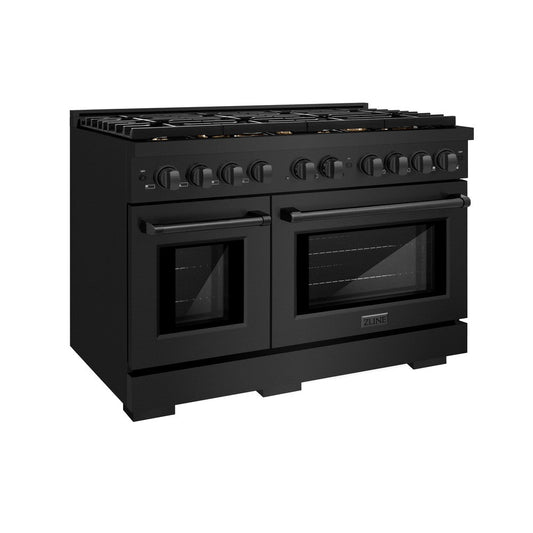 ZLINE Paramount 48 in. 6.7 cu. ft. Double Oven Dual Fuel Range with 8 Brass Burners in Black Stainless Steel (SDRB-BR-48)