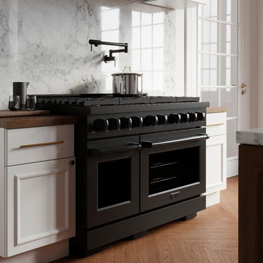 ZLINE Paramount 48 in. Double Oven Dual Fuel Range with 8 Burners, 6.7 cu. ft., Black Stainless Steel (SDRB-48)