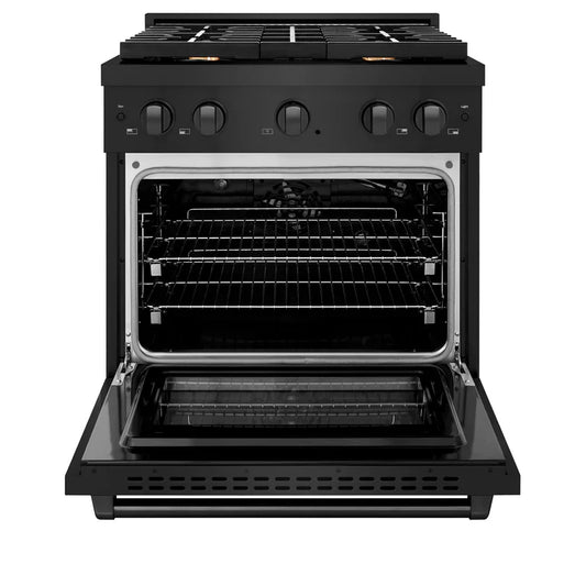 ZLINE Paramount 30 in. 4.2 cu. ft. Gas Range with 4 Brass Burners and Convection Oven in Black Stainless Steel (SGRB-BR-30)