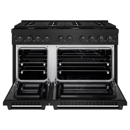 ZLINE Paramount 48 in. 6.7 cu. ft. Gas Range with 8 Brass Burners and Convection Oven in Black Stainless Steel (SGRB-BR-48)