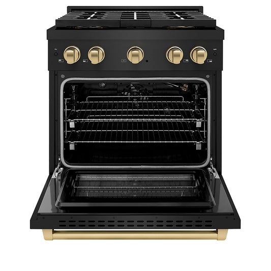 ZLINE 30 in. Gas Range 4.2 cu. ft. – 4 Burner DuoPro™ Cooktop, Convection Gas Oven, Black Stainless Steel with Champagne Bronze Accents (PSGRBZ-30-CB)
