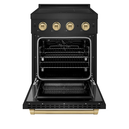 ZLINE 24 in. Induction Range 3.2 cu. ft. Paramount Series 3 Elements Cooktop Electric Convection Oven Black Stainless Steel Champagne Bronze Accents (SINRBZ-24-CB)