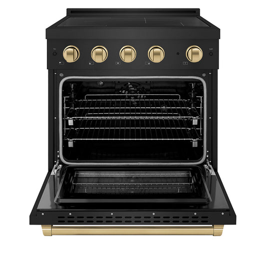 ZLINE 30 in. Induction Range 4.2 cu. ft. 4 Burners Electric Convection Oven Black Stainless Steel Champagne Bronze Accents (SINRBZ-30-CB)