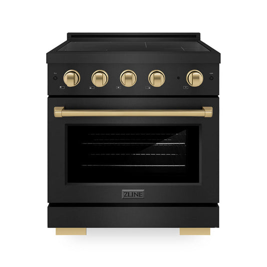 ZLINE 30 in. Induction Range 4.2 cu. ft. 4 Burners Electric Convection Oven Black Stainless Steel Champagne Bronze Accents (SINRBZ-30-CB)