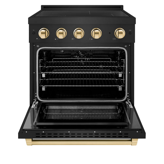 ZLINE 30 in. Induction Range 4.2 cu. ft. 4 Element Cooktop Electric Convection Oven Black Stainless Steel Polished Gold Accents (SINRBZ-30-G)